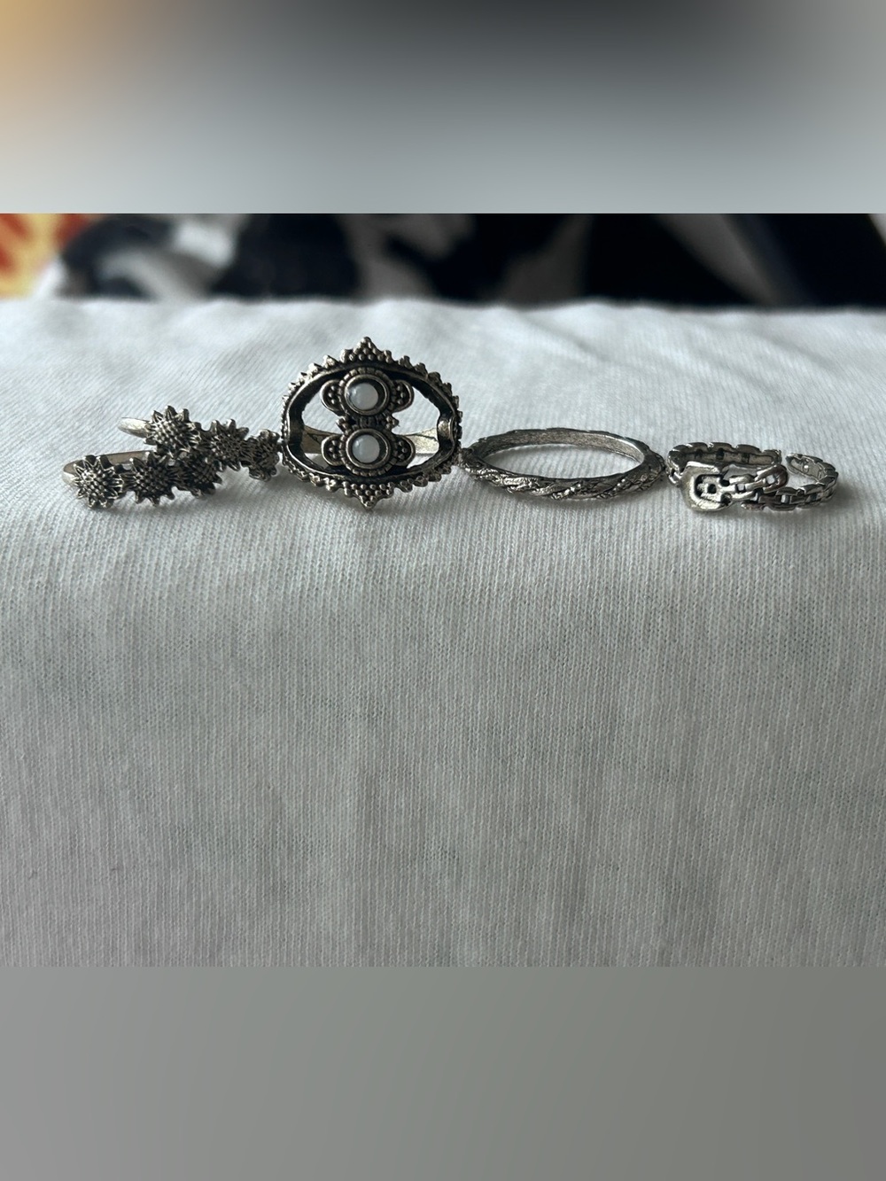 Silver-Tone Filigree Link Bracelet with White Accent Stones
